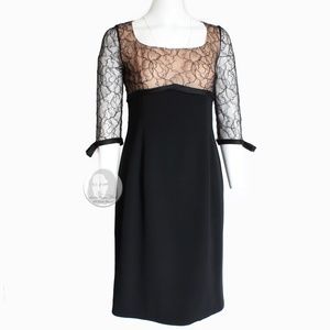Travilla Cocktail Dress Illusion Lace Bodice Silk Ribbon Trim Size S Vintage 60s